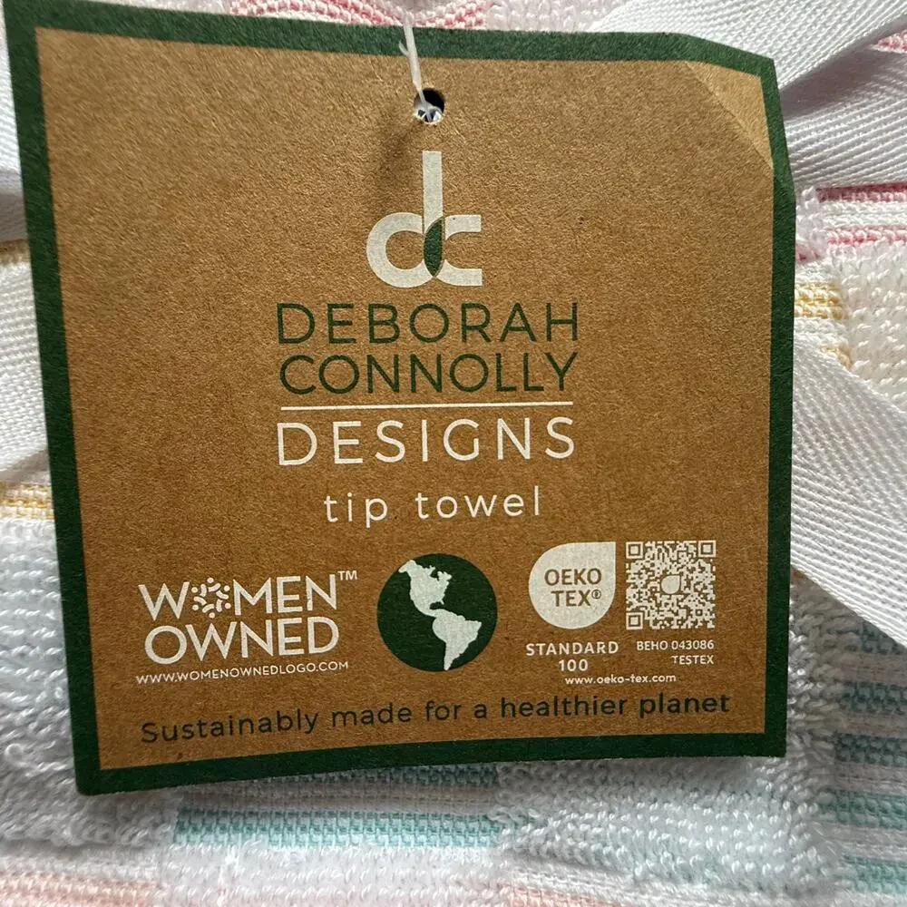 Deborah Connolly Hand/Tip Towels Set of 2 Quick Dry New Plaid Summer Beach